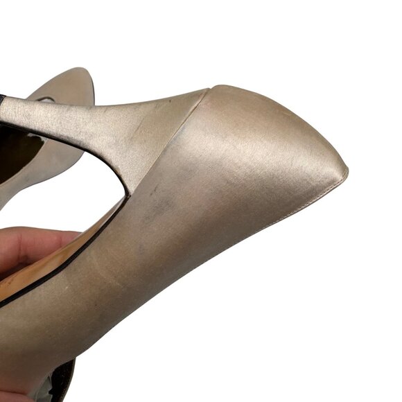 80's YSL Yves Saint Laurent Champagne dust satin round toe pumps Women's sz 8.5 - Picture 10 of 16